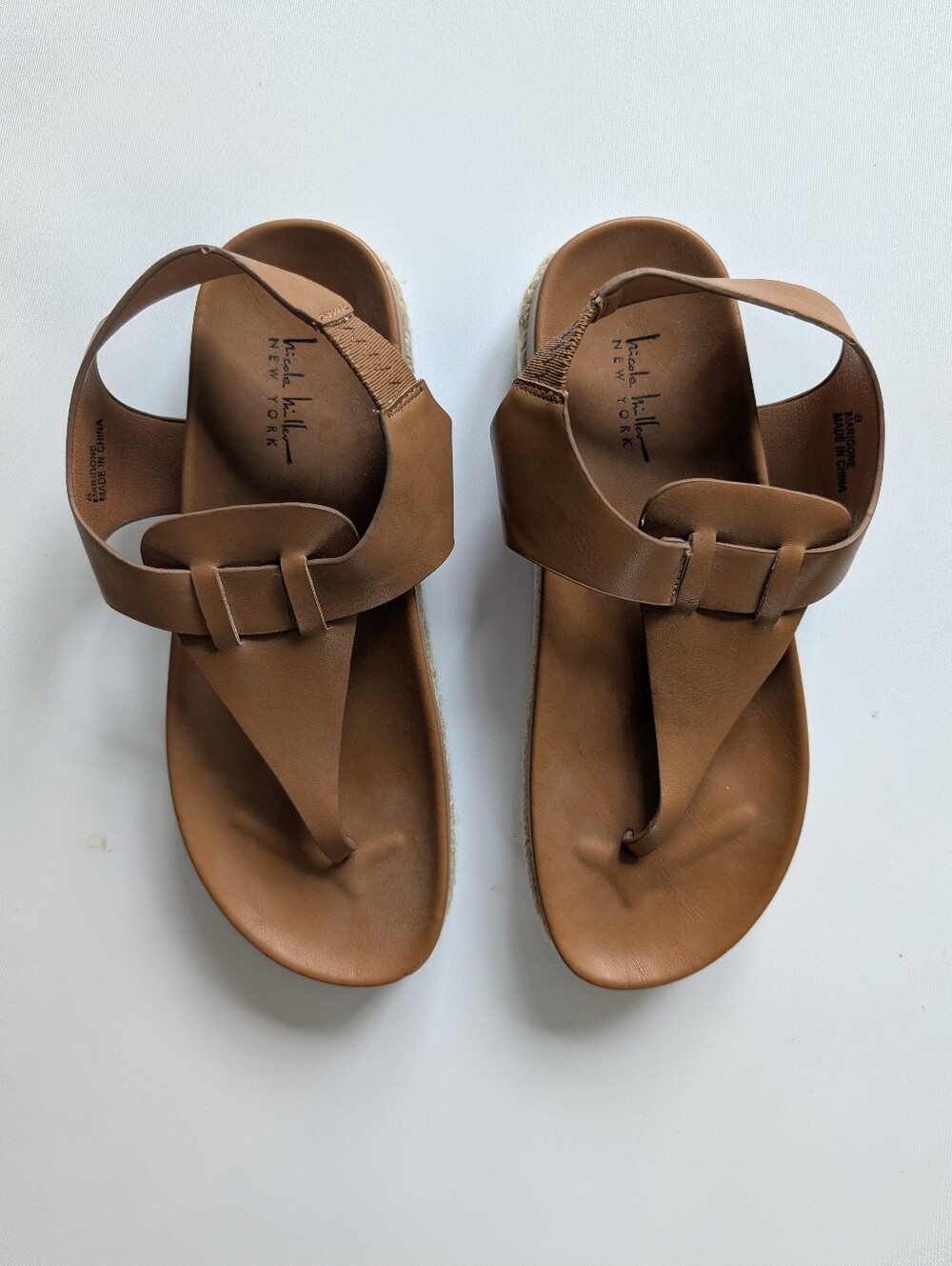 Nicole Miller New York Marigone Women's Tan Leather Toe-Post Sandals